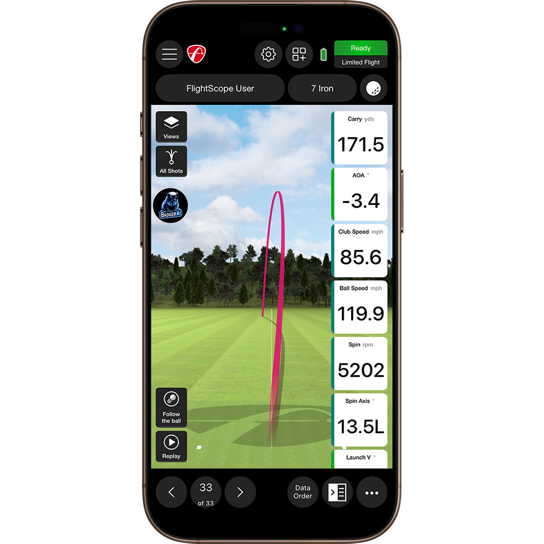 FlightScope Mevo Gen2 Launch Monitor Analytics App on Mobile Cell Phone - iPhone